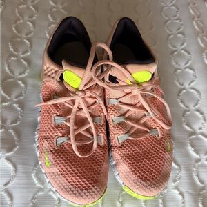 Nike Metcon Women’s Coral Athletic Running Shoes with Neon Yellow Accents